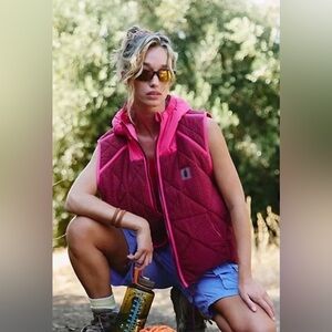 Free People Movement Recreation Revrsible Fleece Puffer Vest Sour Cherry XS $188